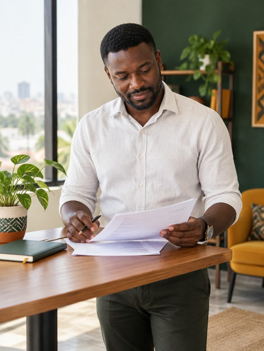 Image illustrative : professionnel relisant son CV imprimé